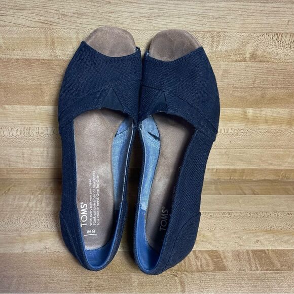 TOMS Womens Size 9 Black Canvas Wedge Peep Toe Heel Sandals 711215 - Picture 6 of 7